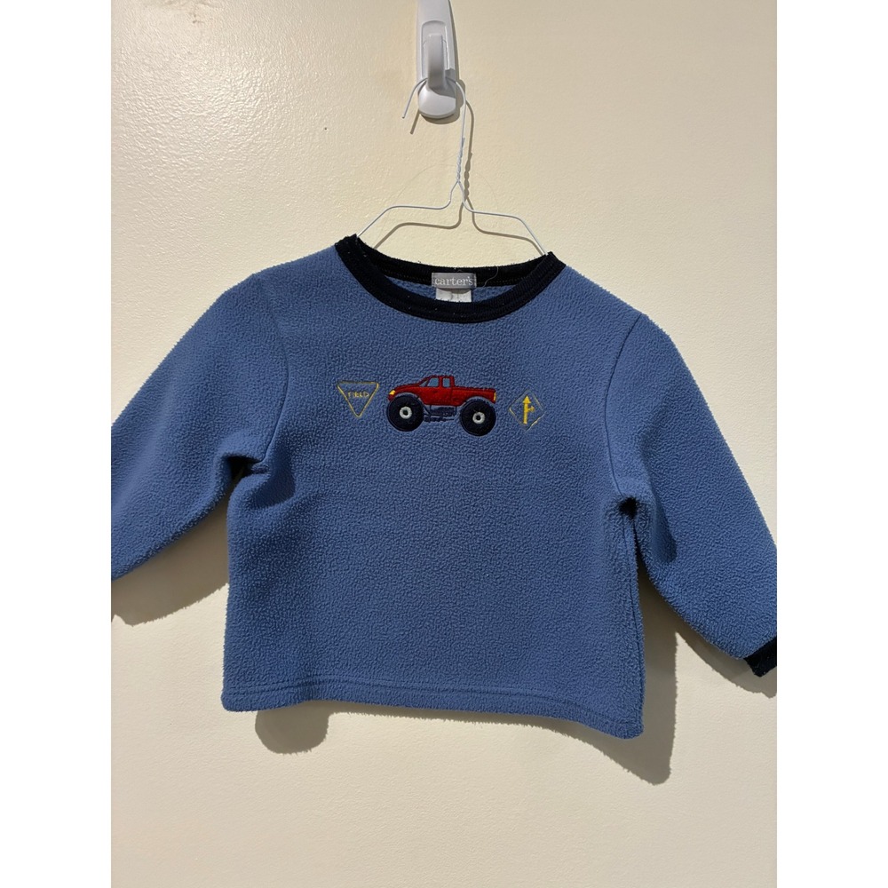 Carters 2000s Toddler Boys Blue Fleece Monster Truck Pullover Sweater Top 3T